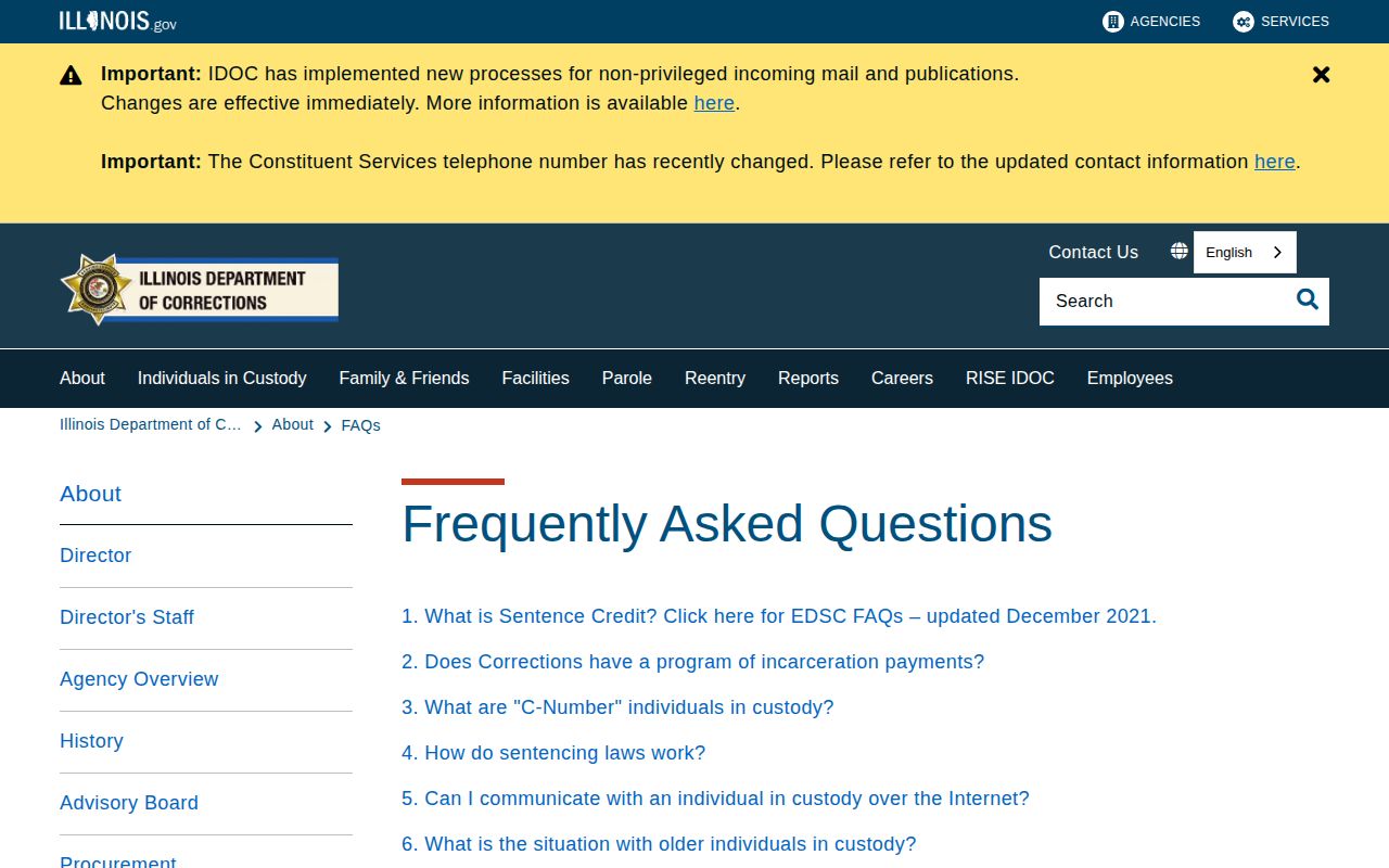 IDOC FAQ explaining search visibility after sentence completion