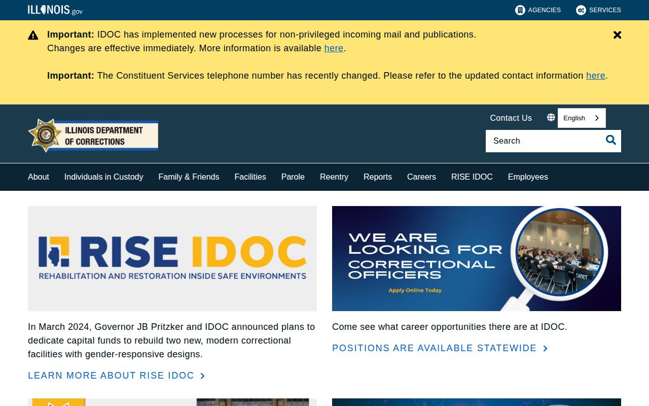 Illinois IDOC home page for released-inmate records